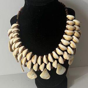 Crowie Shell and Mother of Pearl Elegant Cream and Brown bead statement Necklace
